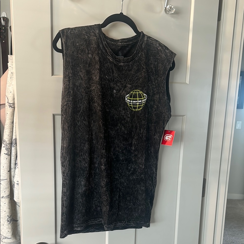 Cyclebar’s world tour acid wash Black Sleeveless Graphic Tank